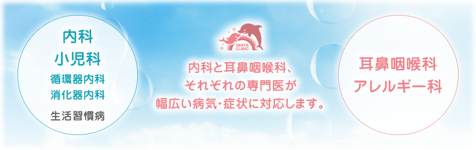 内科と耳鼻咽喉科、それぞれの専門医が幅広い病気・症状に対応します。